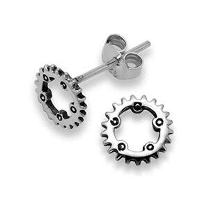 Tiny Sterling Silver Bicycle Sprocket Stud Earrings
